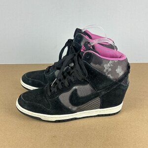 Nike Dunk Sky Hi Suede Camo Hidden Wedge Athletic Sneakers Womens 8 Black Pink